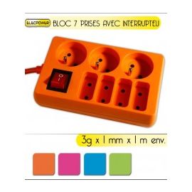 Bloc 7 prises couleurs avec interrupteur