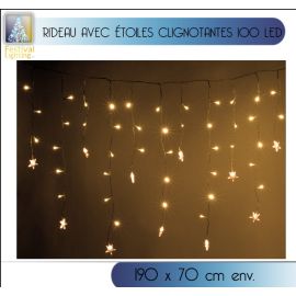 Rideau lumineux avec etoile 100 LED Blanc Chaud