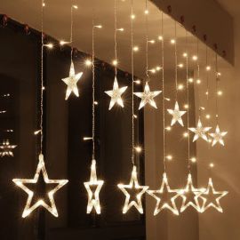 Rideau lumineux Noel Etoiles 3D 96 LED Blanc Chaud