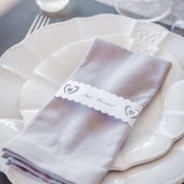 Rond de serviette en carton Coeur avec Dentelle Just Married