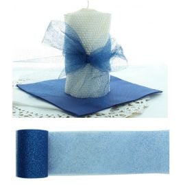 Rouleau de tulle pailleté Bleu marine 8cm