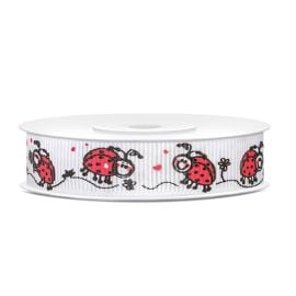 Ruban en bobine gros grain avec coccinelles 15mm x x10m
