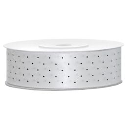 Ruban satin Blanc 25 mm x 25 mètres à Pois