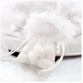 Sac dragees plume blanc pas cher