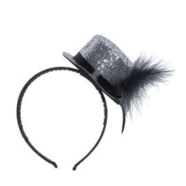 Serre-tête mini chapeau paillettes - argent