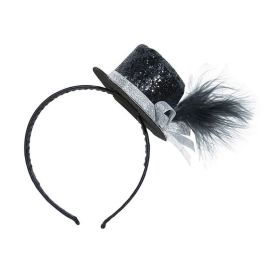 Serre-tête mini chapeau paillettes - noir