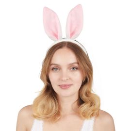Serre-tête oreilles de lapin - rose, blanc