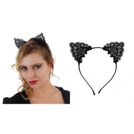 serre-tête - chat oreilles dentelles - noir