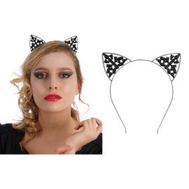 serre-tête - métal chat strass - noir