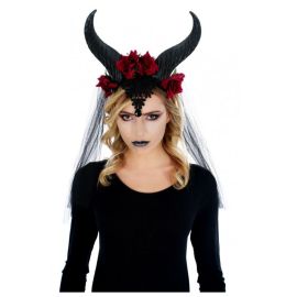 serre-tête - reine maléfique - dentelle cornes bordeaux et noir 