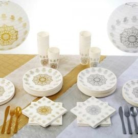 Assiettes jetables demi cercle en papier noir et doré