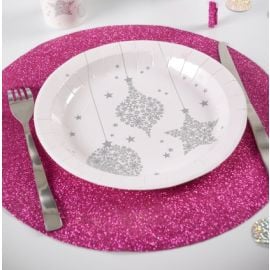 Set de table rond pailleté Fuchsia