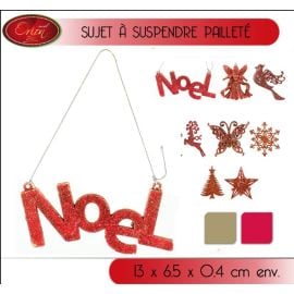 Sujet sapin de noel pailleté Or Rouge à suspendre