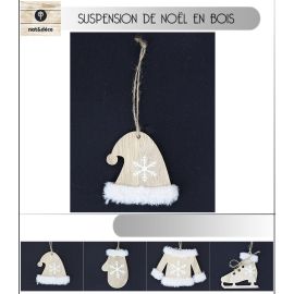 Suspension de noel bois naturel avec flocon de neige