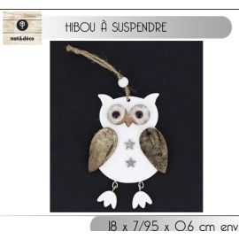 Suspension de noel Hibou en bois naturel