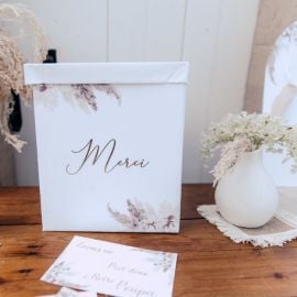 Urne Merci Theme Pampas Fleurs de Coton