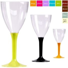 Verre à vin en plastique pas cher avec pied couleur x 20 pièces