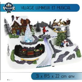 Village de Noel lumineux et musical avec traineau 