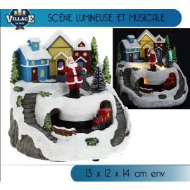 Village de noel musical avec père noel et train