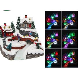 Village de Noel Musical lumineux avec Patineur animé