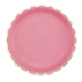 assiettes - festonnées - 23 cm - rose néon - x 8 pièces - vaisselle jetable pas cher