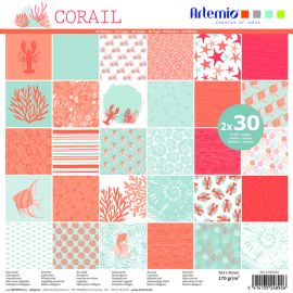 Assortiment De 60 feuilles papier décorés theme Corail