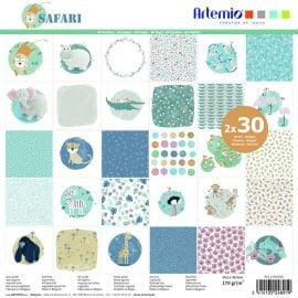 Assortiment De 60 feuilles papier décorés theme Safari 