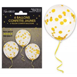 6 Ballons à Confettis Jaune Ø 45 cm avec Ruban