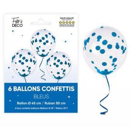 Ballons à Confettis Bleu Touareg Ø 45 cm avec Ruban de 50 cm