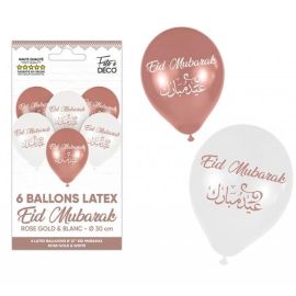 Ballons en latex Eid Mubarak rose gold et blanc Ø 30 cm pas cher