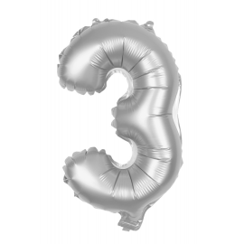 ballon mylar chiffre 3 argent 1m