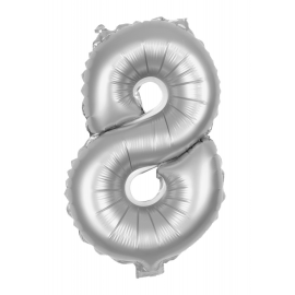 ballon mylar chiffre 8 argent 1m