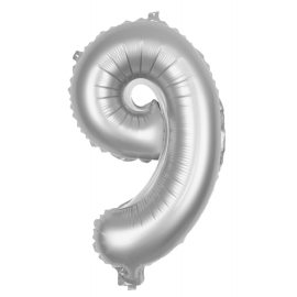 ballon mylar chiffre 9 argent 1m