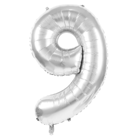 ballon mylar géant chiffre 9 argent 86cm