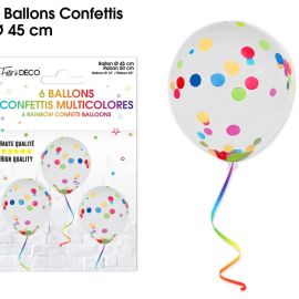 Lot de 6 ballons multicolore  de 45 cm, idéaux pour toutes occasions festives, disponibles sur Badaboum.fr.