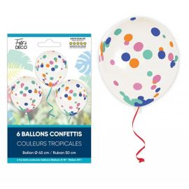 6 Ballons à confettis thème Tropical Ø 45 cm avec rubans pas cher