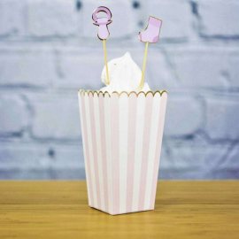 boites à pop-corn rose pastel et blanche x8pcs ambiance