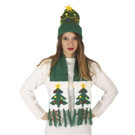 bonnet et écharpe de noël sapin vert