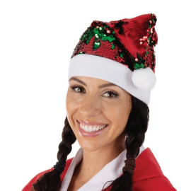 bonnet père noël sequins réversibles rouge et vert adulte coté