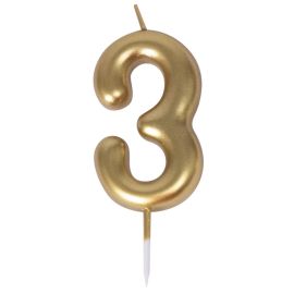 Bougie anniversaire or chiffre 3 15 x 8 cm pour décoration pas cher