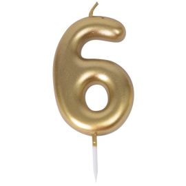 Bougie anniversaire or chiffre 6 15 x 8 cm pour décoration pas cher