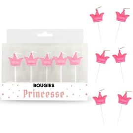 Ensemble de 5 bougies d'anniversaire en forme de couronne de princesse sur pics pour décoration de gâteau - Badaboum.fr