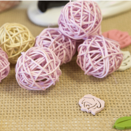 Boule en rotin Rose 3cm x 6 pièces