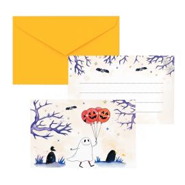 Lot de 8 cartons d'invitation Halloween avec fantôme, ballons citrouille et enveloppes orange, parfaits pour vos fêtes à thème