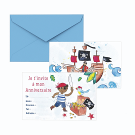 carton invitation et enveloppe pirate x8pcs