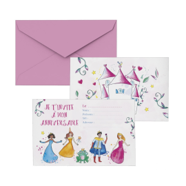 carton invitation et enveloppe princesse x8pcs