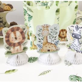 Centre de Table Anniversaire Animaux de la Savane en papier X 3