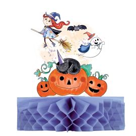 Centre de table Halloween - Décoration avec citrouilles, sorcière et fantômes