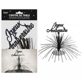Centre de Table Joyeux Anniversaire noir et blanc