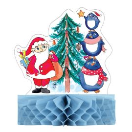 Centre de Table de Noël avec Père Noël et Pingouins - Décoration Festive Badaboum